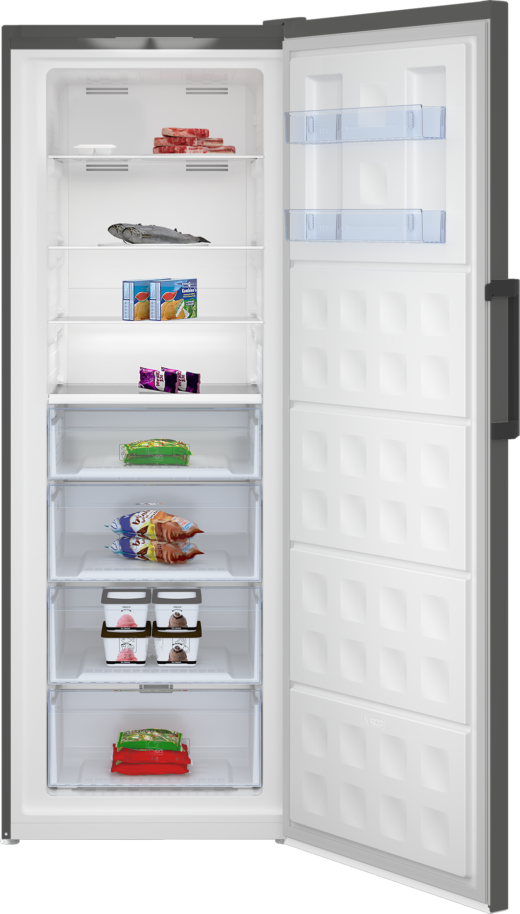 silver fridge open